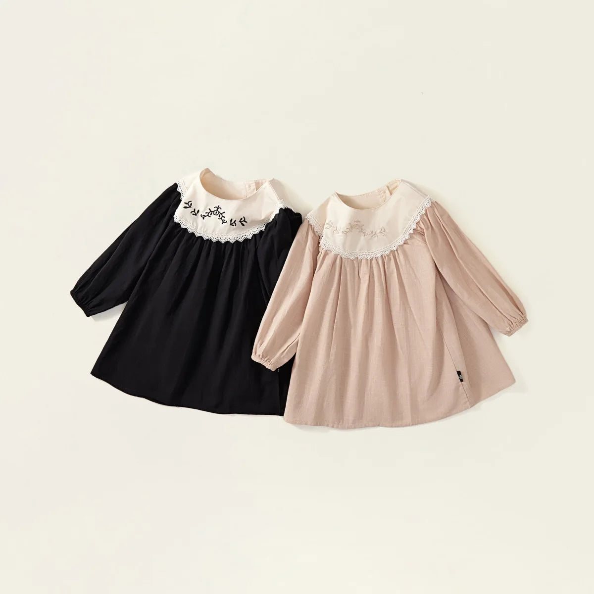 Toddler Girls Retro Dress Spring Autumn Cotton Lace Spliced Children Girls Dresses