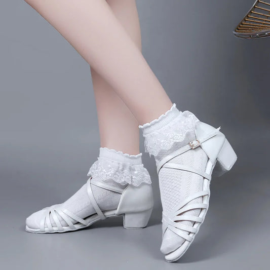 Professional Latin dance shoes, girls' white dance shoes