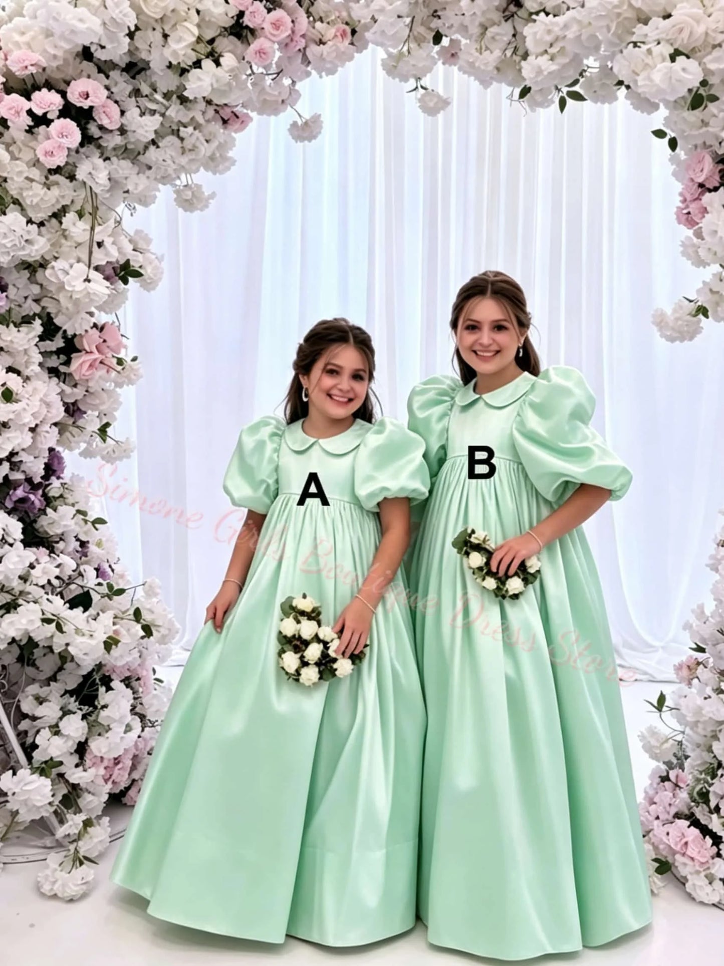 Girl Gown Elegant Princess Draped Flower Girl Dress for Wedding Party Neck High Waist Balloon Sleeve Holy Communion Dress Custom