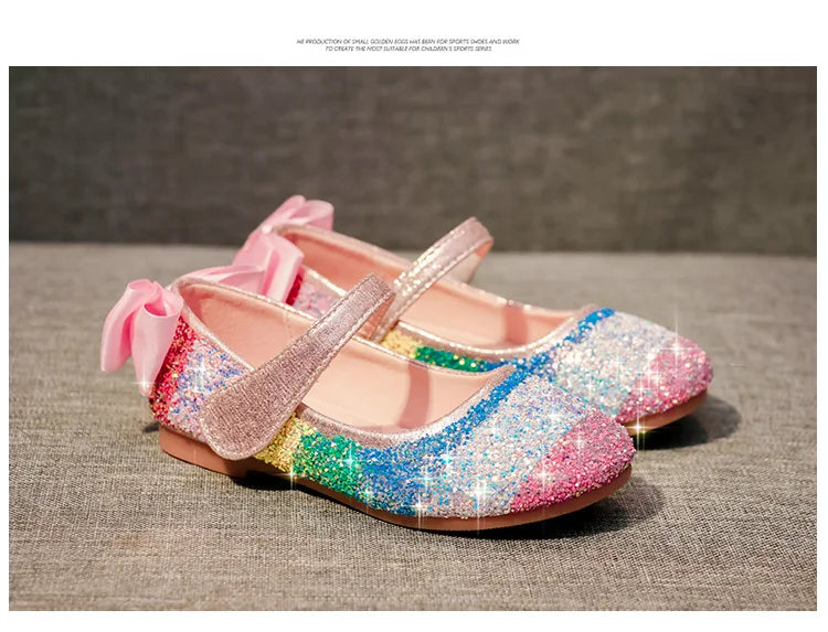 Girl Shoes Spring New Girls Soft Sole Leather Shoes Rainbow Sequins Dress Princess Shoes Kids Shoe Mary Jane Shoe Zapatos Niña
