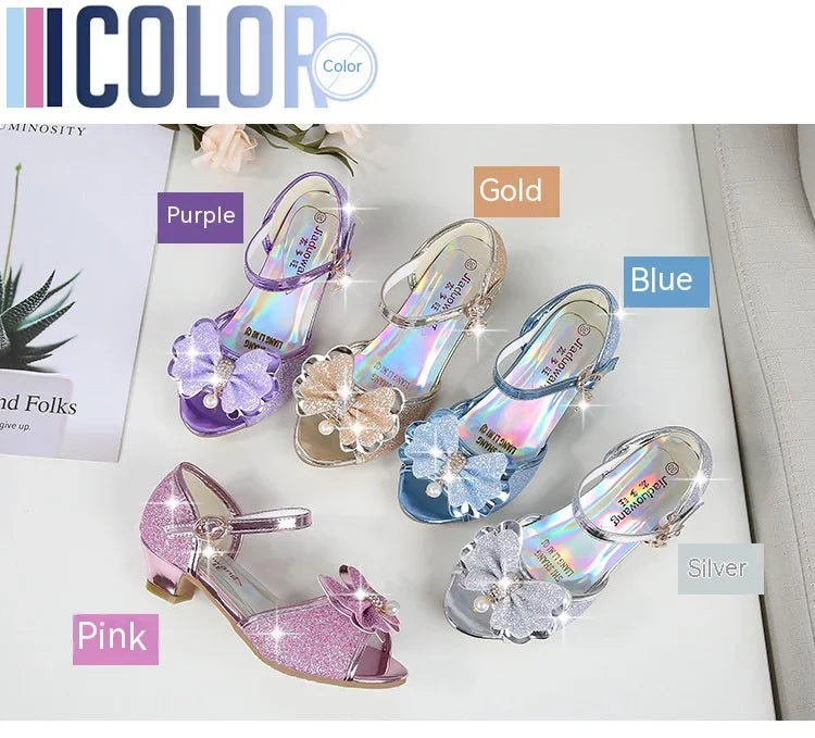 Girls Princess Shoes Summer Children High Heels Open-toe Party Wedding Toddlers Sandals