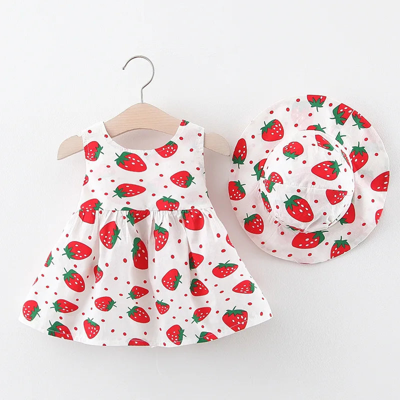 Baby Dress 2025 Summer New Girl's Sweet Bow Dress Children's Strawberry Print