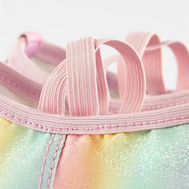 Girl Ballet Shoes Glitter Split-Sole Dance Slippers Toddler Kids Practice Shoes Flats Soft Lightweight  Elastic Laces Colorful
