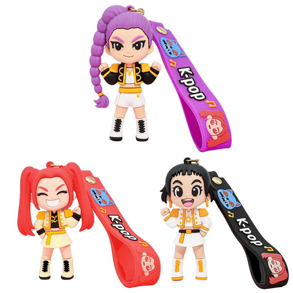 2026 3D Printed Anime Movie KPop& Devil Hunter Girls Derpy Keychains Doll Cute Tiger Action Model Toy Collection Christmas Gifts