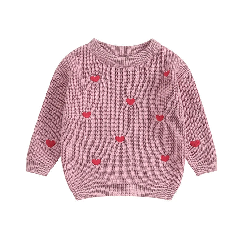 Amelia Heart Embroidery Sweater Pullover Tops