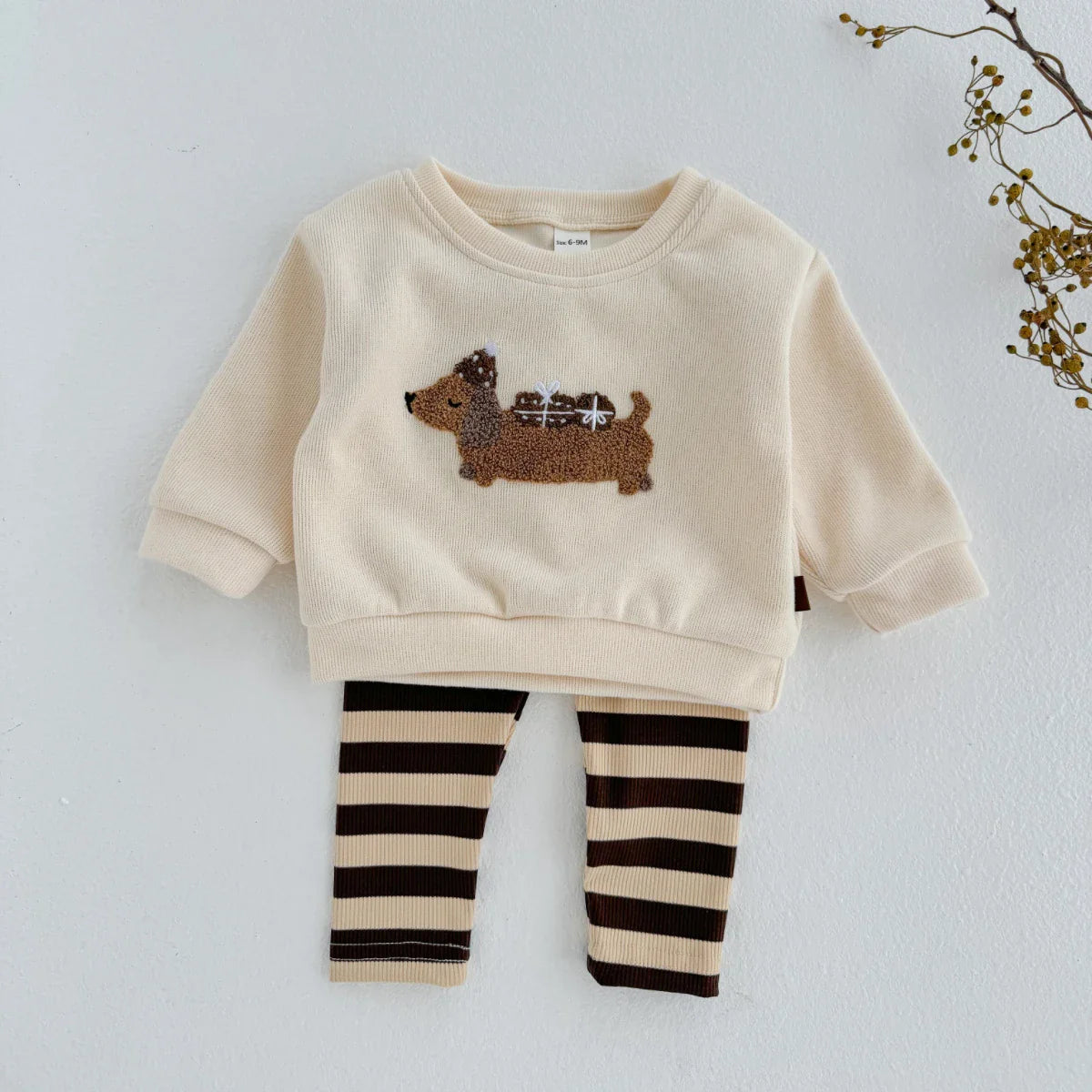 Brayden Fuzzy Puppy Dog Stripe Set