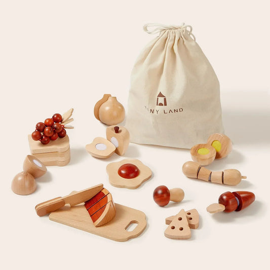Play Kitchen Accessories – Play Food for Play Kitchen: Wooden Cut and Play Food Toys