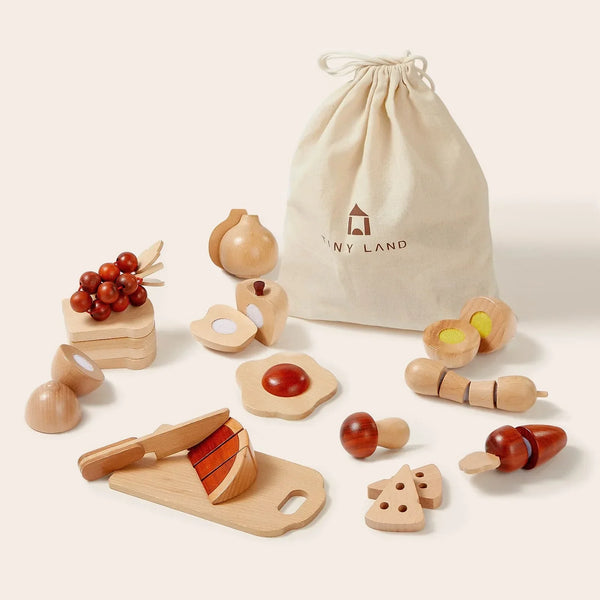 Play Kitchen Accessories – Play Food for Play Kitchen: Wooden Cut and Play Food Toys