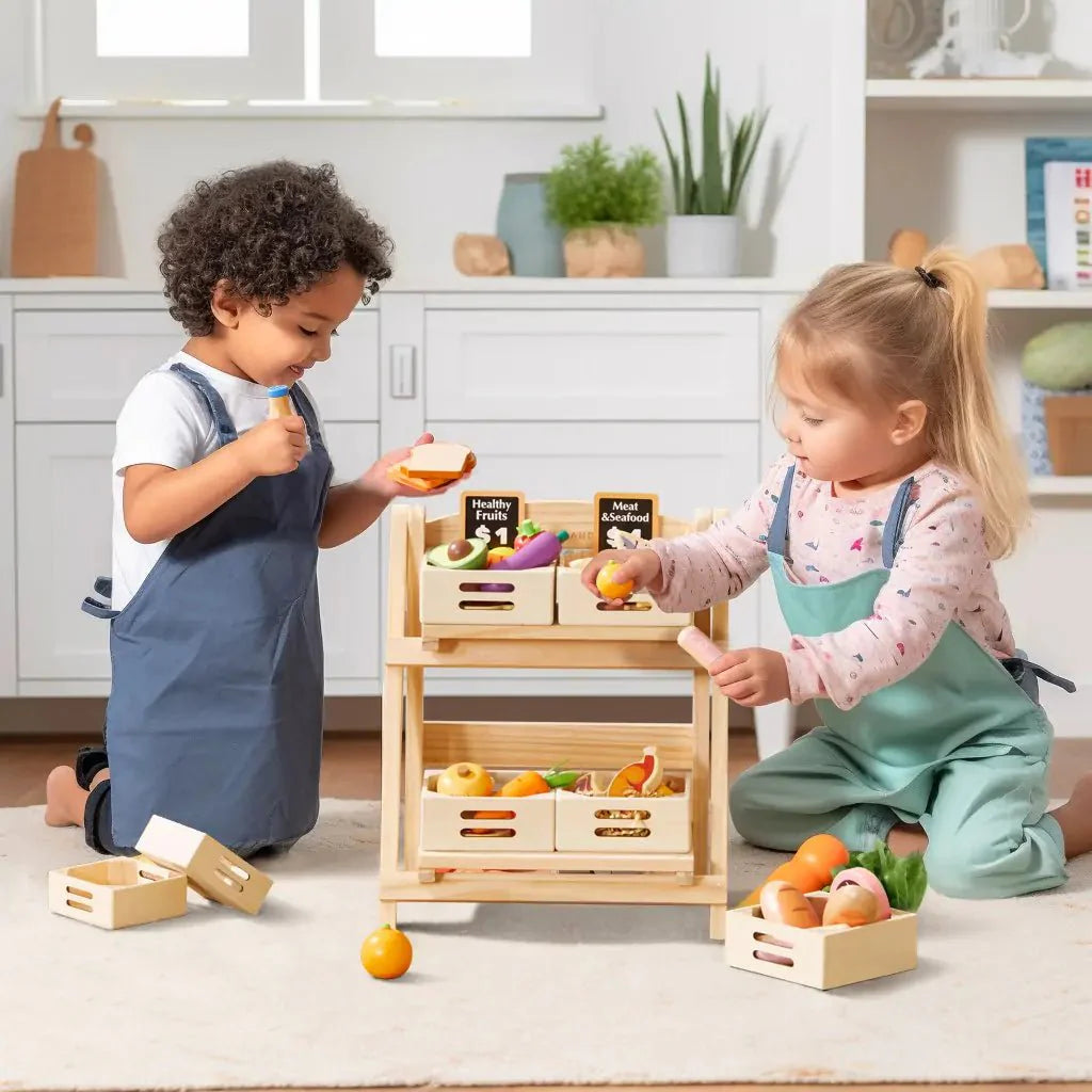 Play Kitchen Accessories – Play Kitchen Food Storage: Versatile Wooden Rack for Play Food