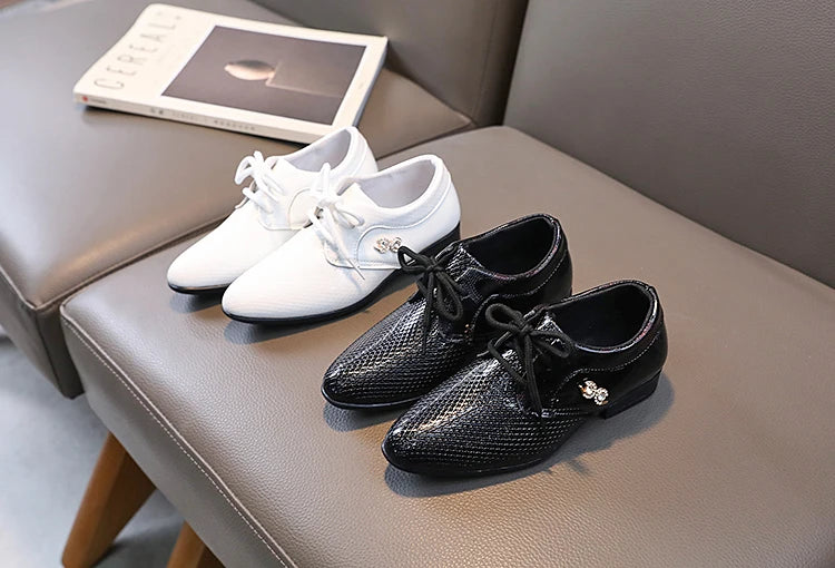 Boy Pointed Leather Shoes Children's British Black Shoes Students Leisure White Show Leather Shoes Boy' Shoes size 21-36