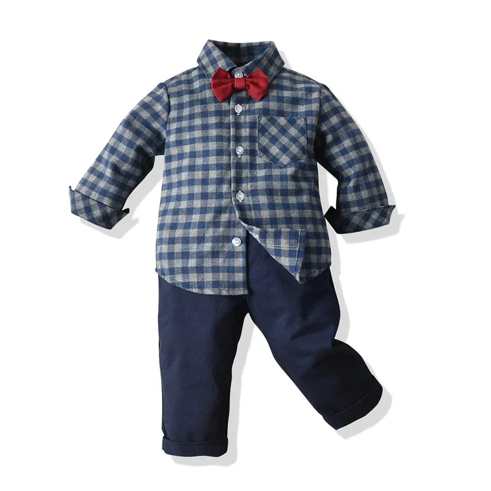 Plaid Pants Set for Boys 0 to 3Y with Bow Tie