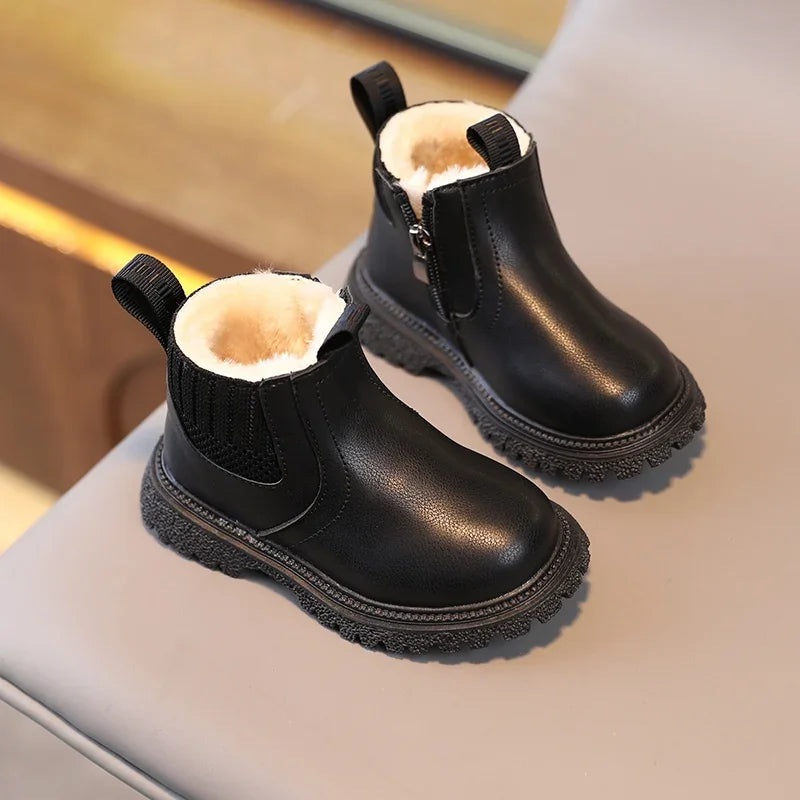 Brester Kids Boys Girls Boots - Zipper Non-Slip Leather Shoes
