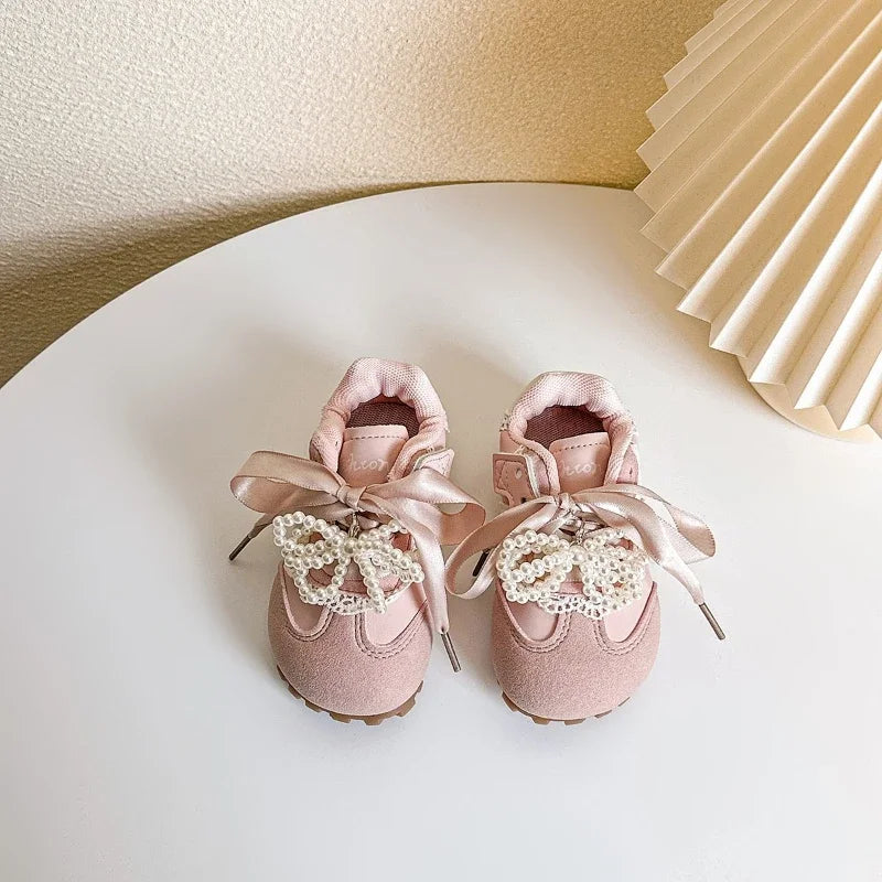 Children Casual Shoes Girls 2025 Spring Autumn New Fashion Korean Style Soft Bottom Anti-slippery Princess Lace Baby Shoes