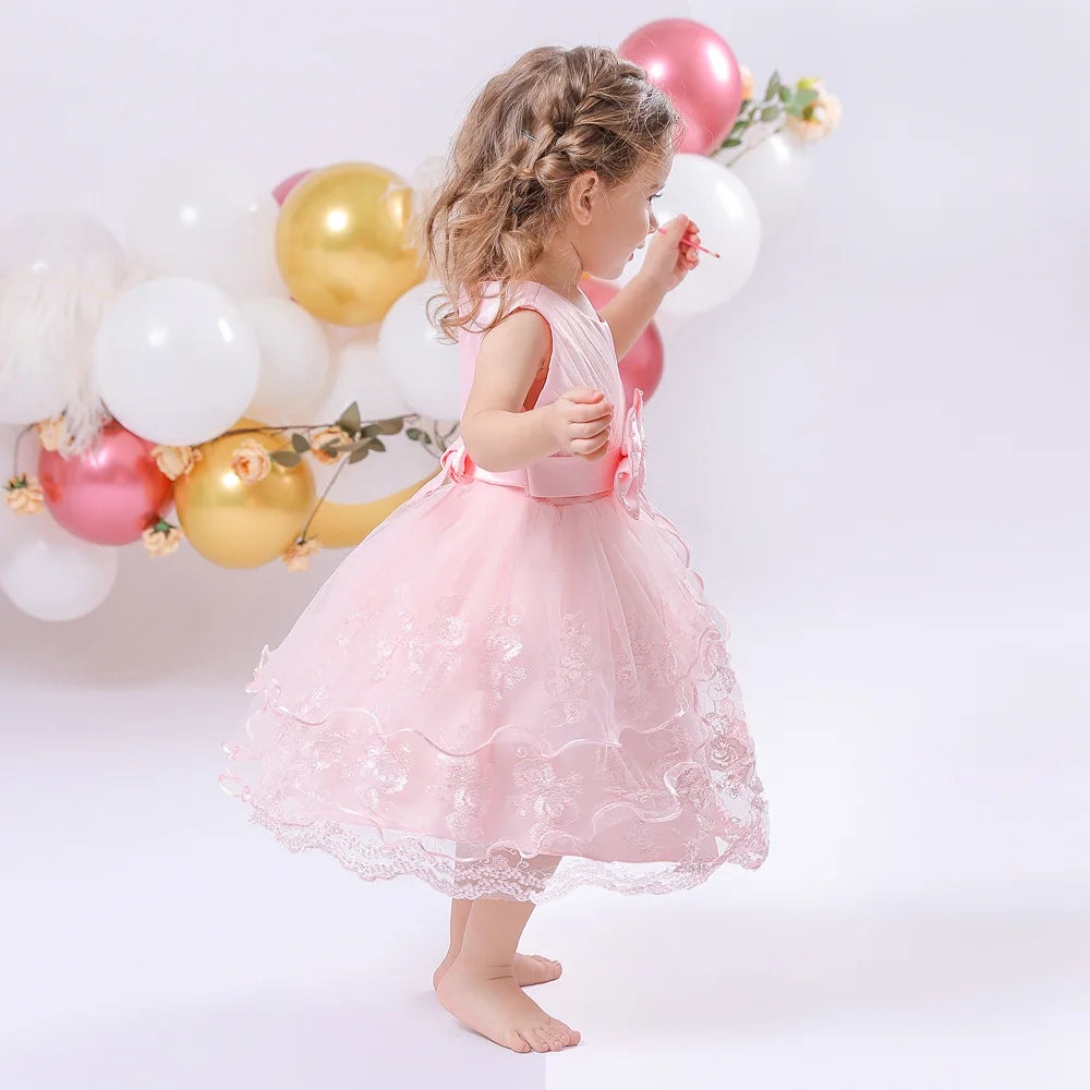 Embroidery Baby Girl Dress for Infant 6-24 Month Baby Girls First Year Birthday Dresses Beaded Flower Vestido Sleeveless Princes