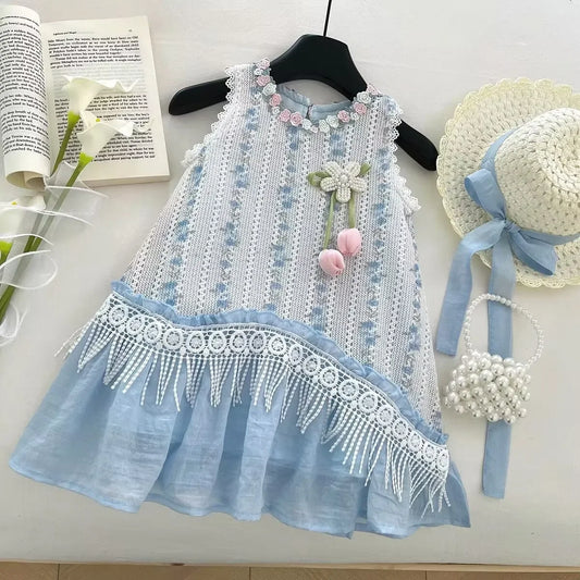 Girls Casual Dresses Enchanted Lace Sundress - Princess Vacation Gown for Girls