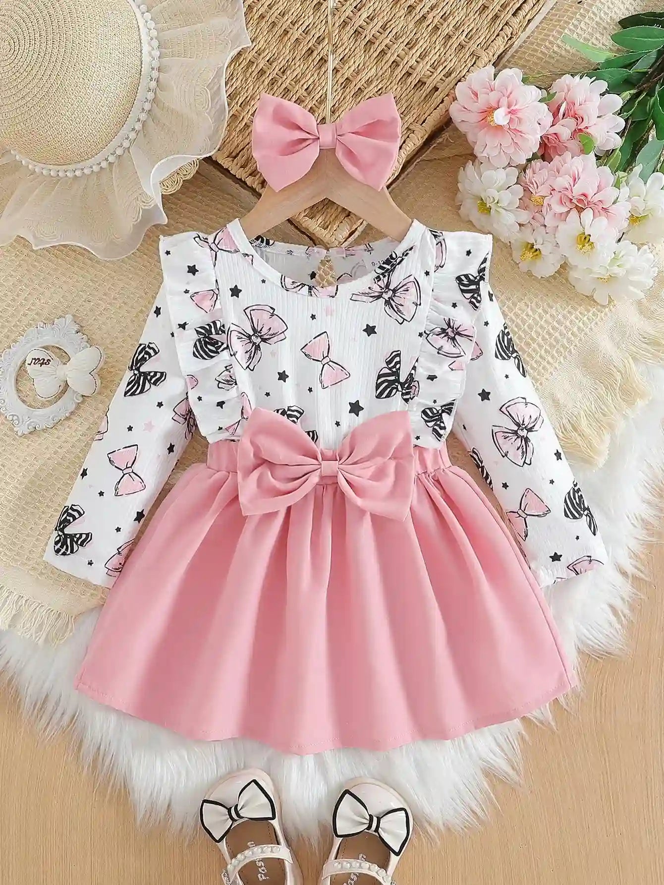 Ella Baby Girl Cartoon Bow Dress - Spring Autumn Ruffle Design