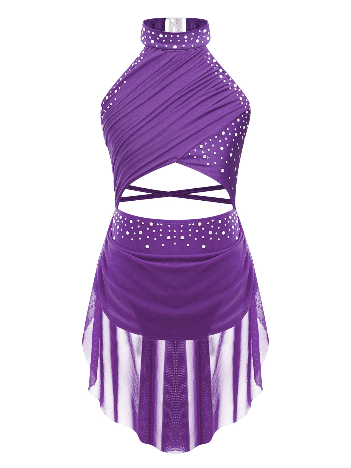 Girls Modern Lyrical Jazz Dance Dress Ballet Gymnastics Skating Performance Costume Kids Cut Out Dancing Leotard Tutu Skirted