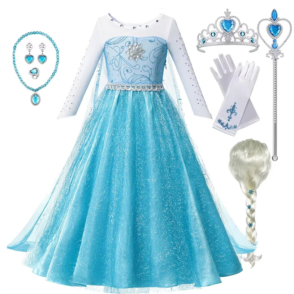 Summer Fancy Queen Elsa Anna Costume Girls Princess Dress