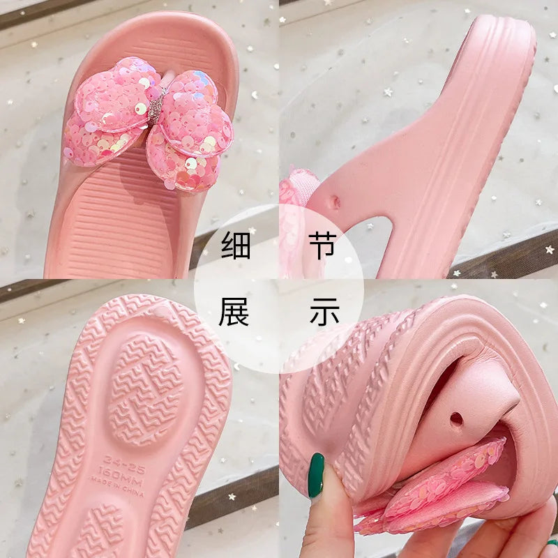 Bling Butterfly Girls Princess Slippers Summer Solid EVA Waterproof Children Flip Flops Fashion Soft Bottom Kids Beach Slippers