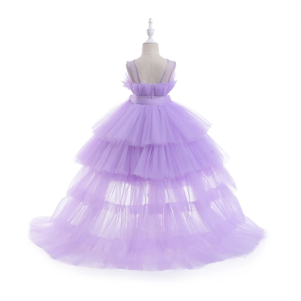 Summer Baptism Bridesmaids Party Baby Girls Dresses Tulle Trailing Wedding Birthday Princess Dress