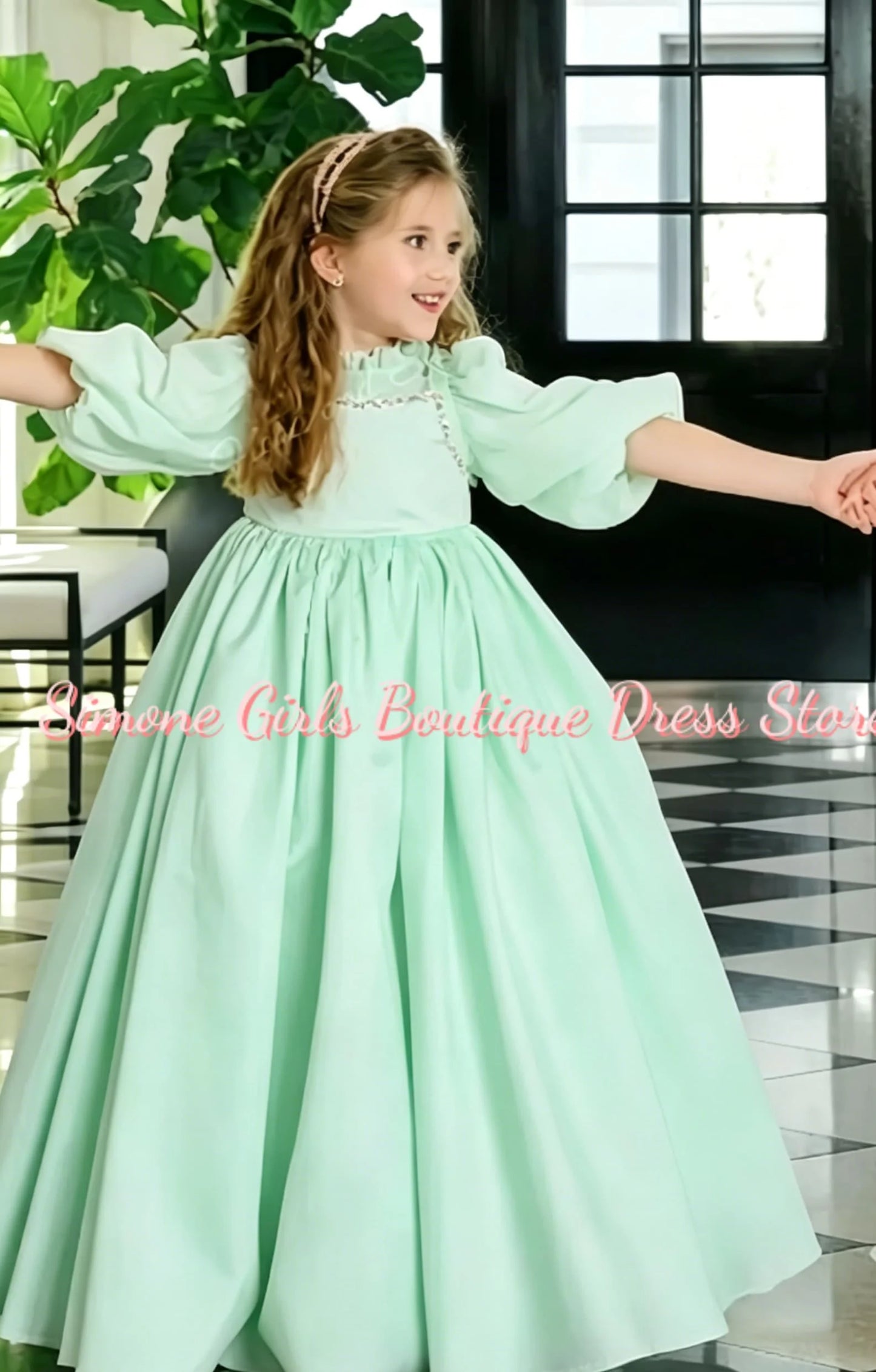 Girl Gown Puff Sleeves Turtleneck Elegant Flower Girl Dress for Wedding Ceremonies Formal Receptions Holiday Parties Customized