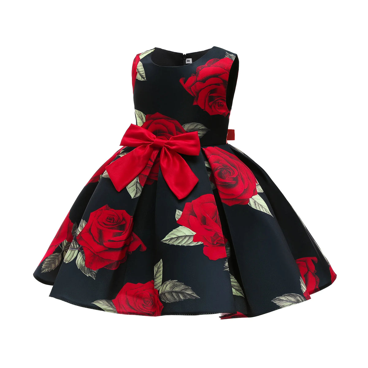 Baby Girl Princess Dress Children's Clothing Toddler Red Rose Print Vintage Vestidos Kids Performance Evening Birthday Xmas Gown