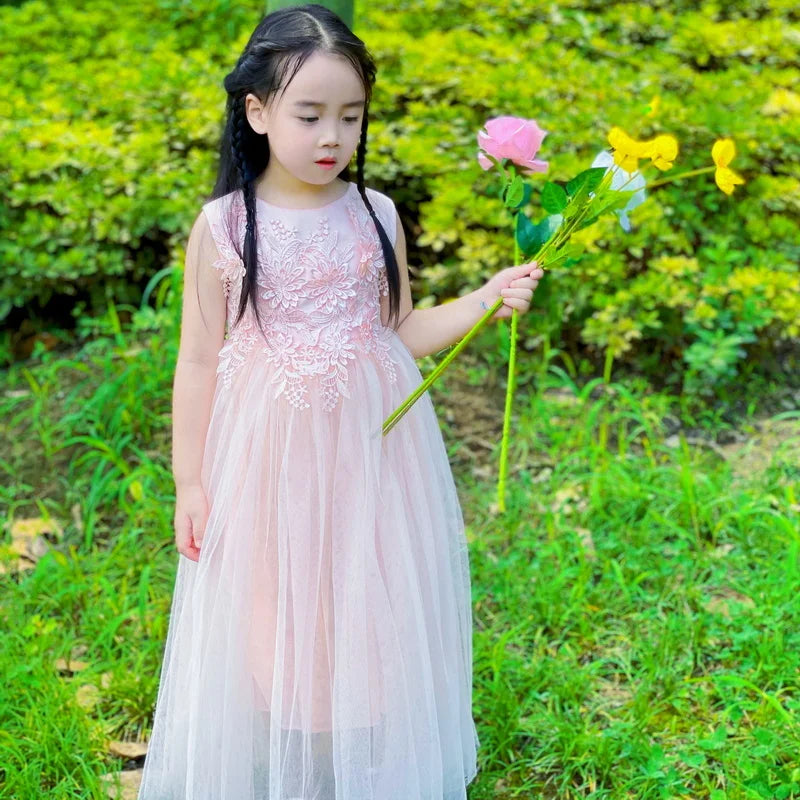 Flower Girl Dresses Lace Ankle Length Sleeveless Princess Dresses for Parties
