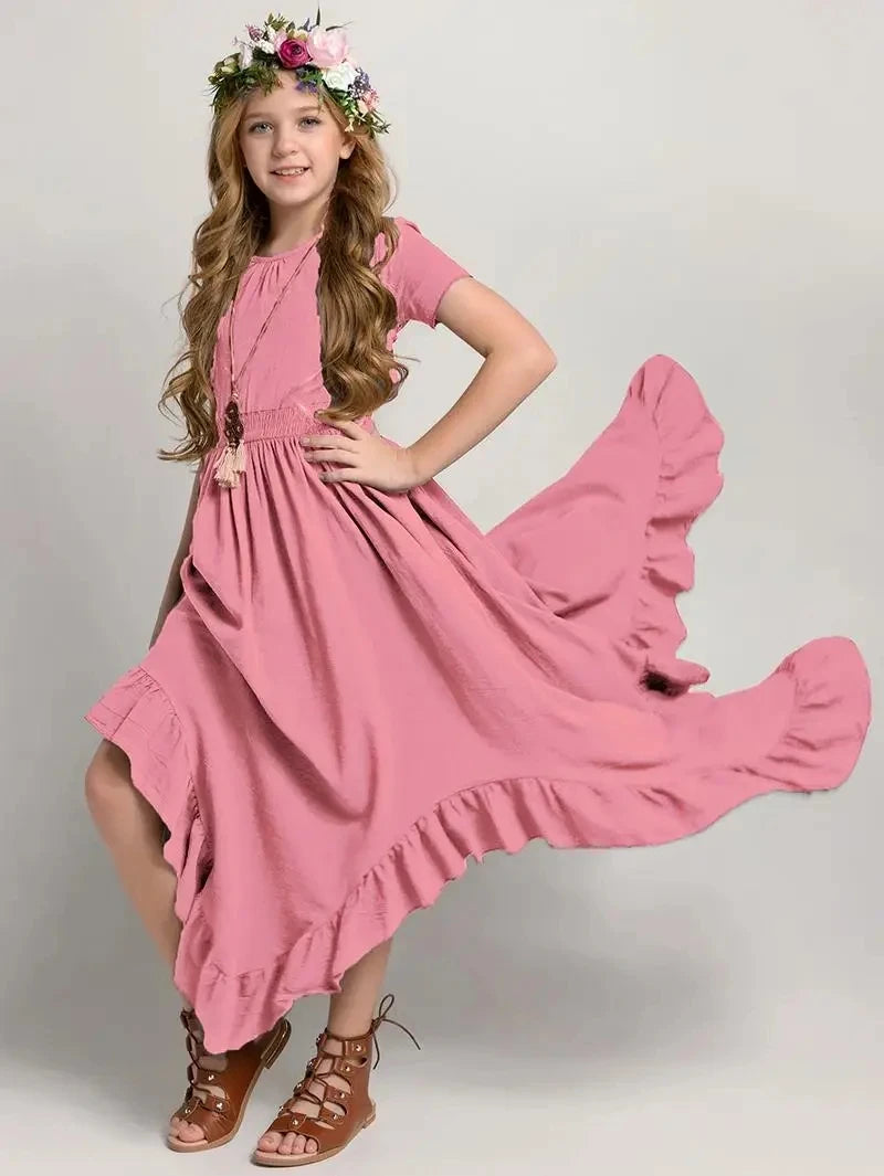 Princess Girls Cotton Lace Party Teenager Long Dresses Baby Kids Flower Girl