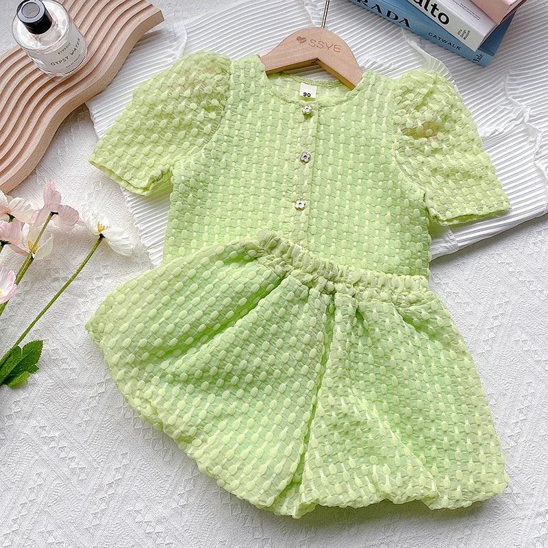 Angelica Girls Clothing Summer Short Sleeve Children Two Piece Set - GuGuTon baby store - Baby Fashion - Toddlers Outfits - Babies Outfits - Toddler Clothes - Kids Clothing - Newborn Clothes - Newborn Wear - Kids Wear - Trending Clothes - Trending Outfits - Fall Fashion - Winter Fashion - Girls Clothes - Boys Clothes - Babies Wear - Kids Accessories - KidsWear - Summer Clothes - Summer Fashion - Summer Trend - Falls Sweaters - Tops - Bottom - Jeans - Blouse - Dresses - Newborn Dresses - Toys
