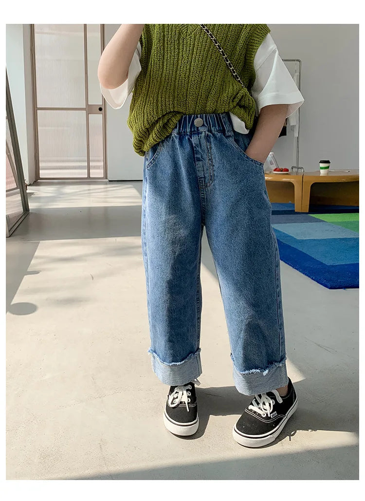 Lucas crimped wide jeans Boys loose thin denim pants