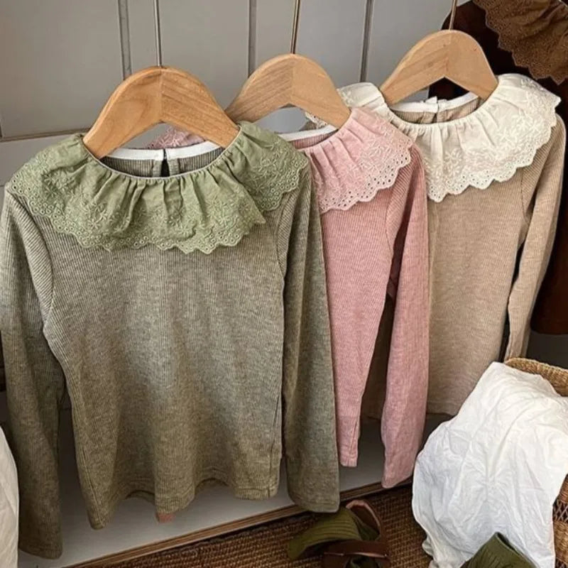 Paola Long Sleeved Ruffled Lace Collar Top
