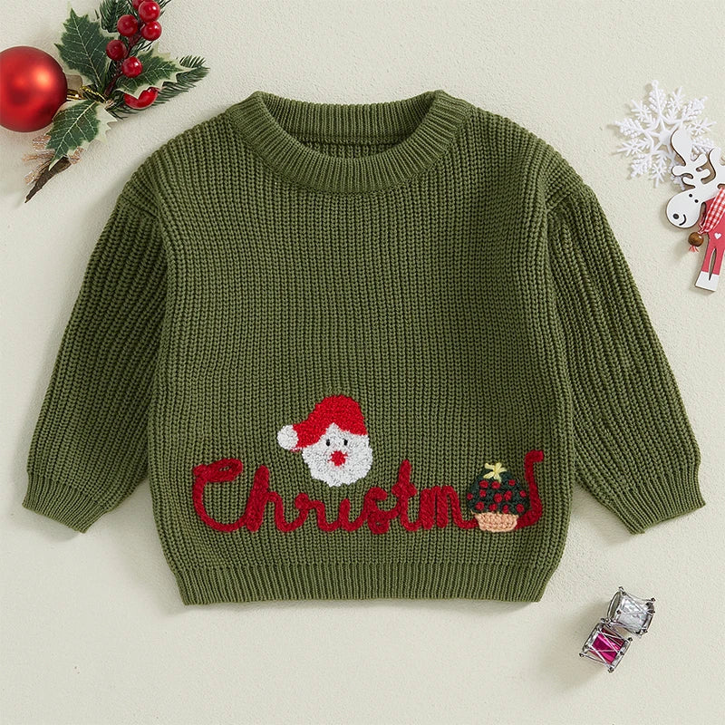 Ramiro Letter Santa Embroidery Knit Sweater - GuGuTon baby store - Baby Fashion - Toddlers Outfits - Babies Outfits - Toddler Clothes - Kids Clothing - Newborn Clothes - Newborn Wear - Kids Wear - Trending Clothes - Trending Outfits - Fall Fashion - Winter Fashion - Girls Clothes - Boys Clothes - Babies Wear - Kids Accessories - KidsWear - Summer Clothes - Summer Fashion - Summer Trend - Falls Sweaters - Tops - Bottom - Jeans - Blouse - Dresses - Newborn Dresses - Toys