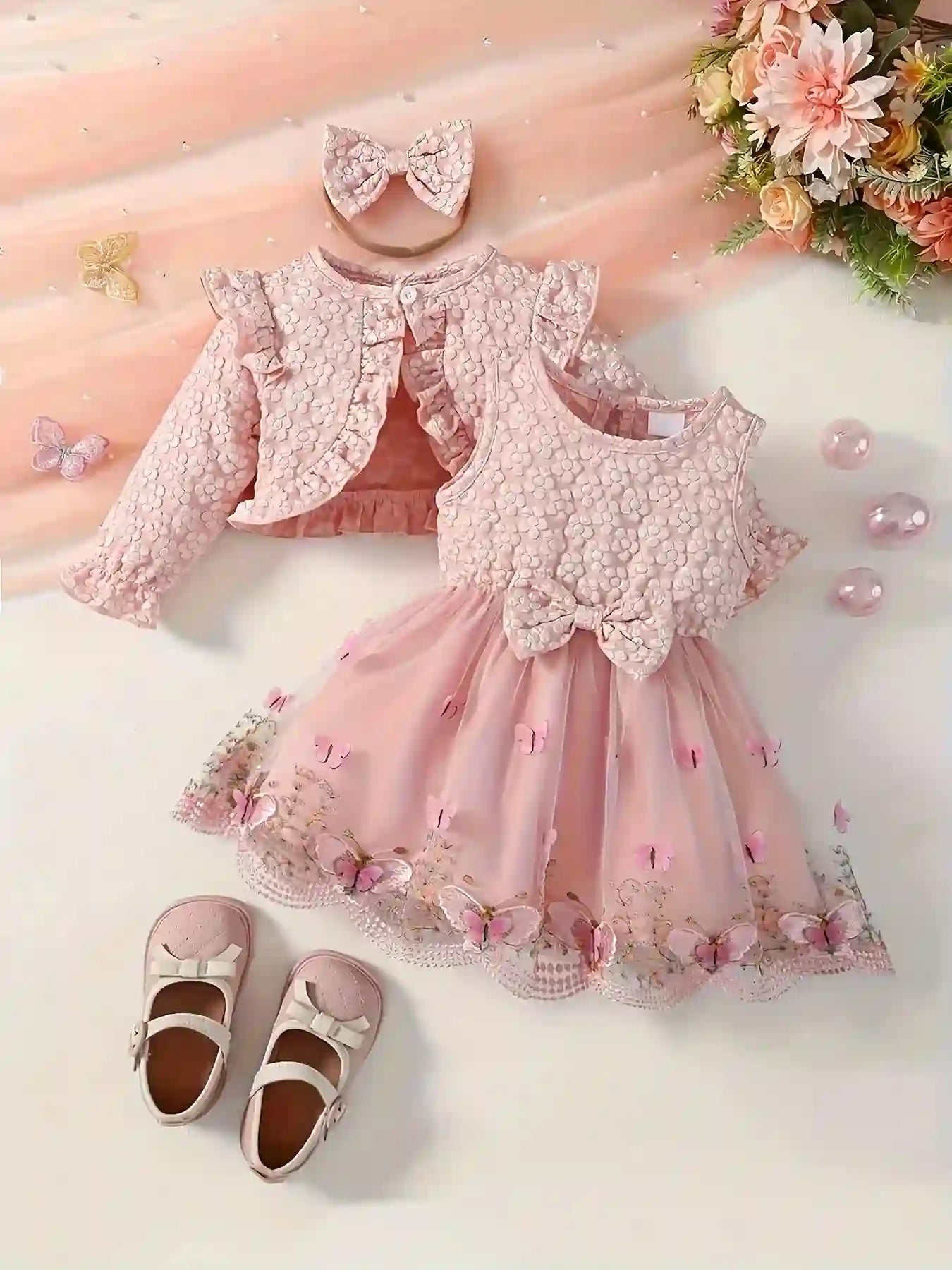 Reese Pastel Pink Lace Baby Set for Spring Season