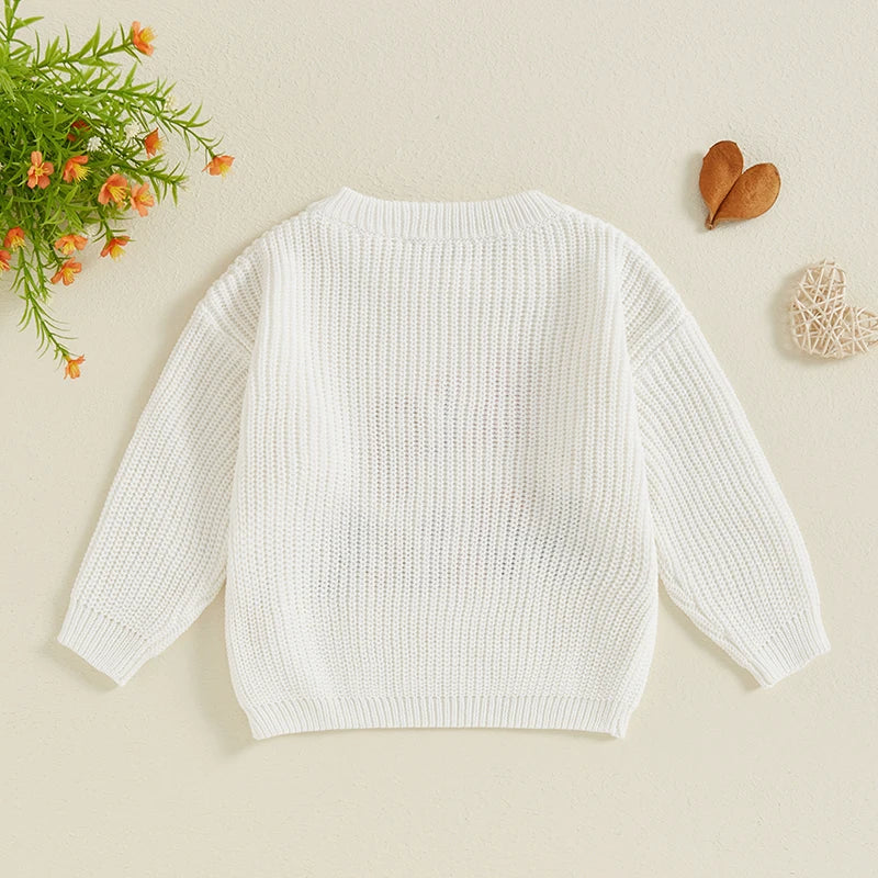 Nahiomy Girls Big Sister Fall Winter Sweater Casual Letter Flower Embroidery