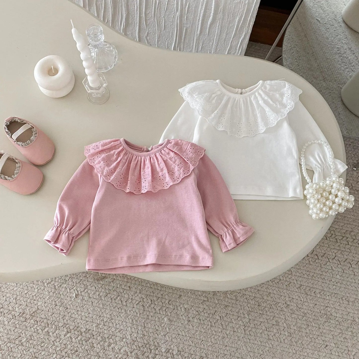 Trina Ruffles Lace Shirt Long Sleeve Tops