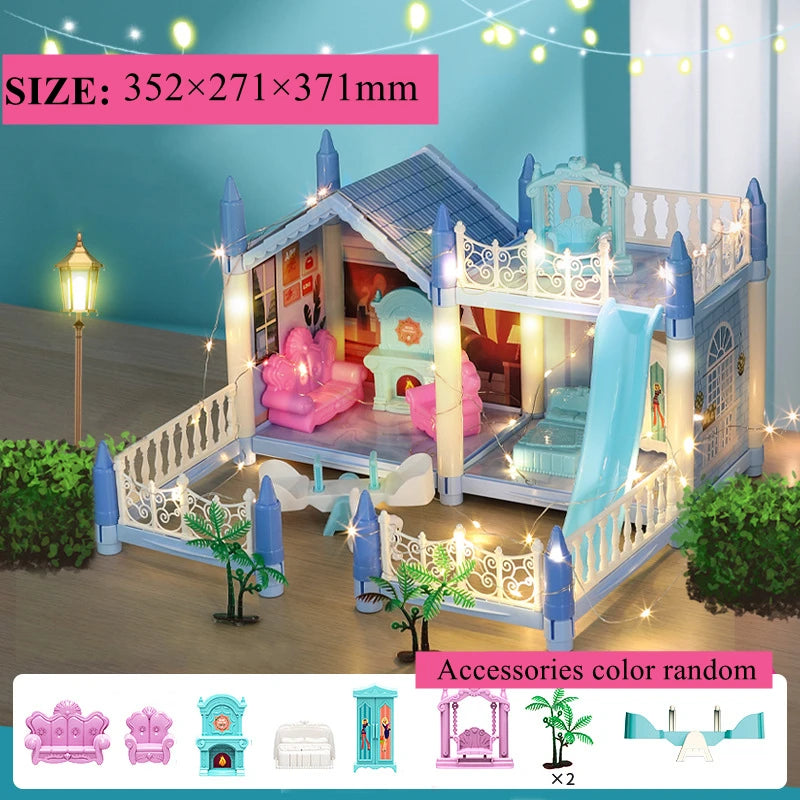 Girls Toddler Doll House - Large Doll House with 4 Dolls, Furniture, Accessories, LED Lights, 4 Stories Princess Dream House Toy