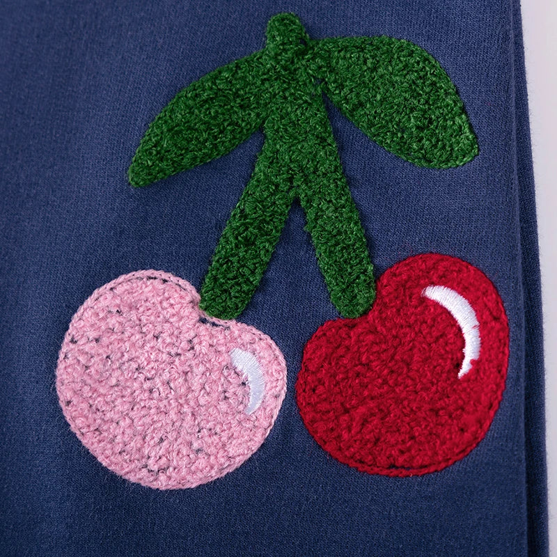 Little maven Spring Autumn Cute Cherry Towel Embroidery Baby Girls Dresses