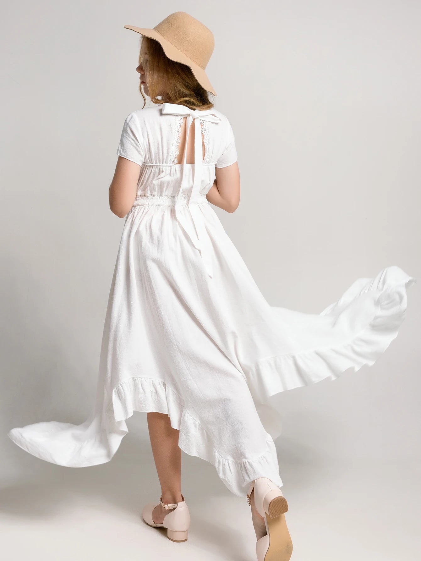 Princess Girls Cotton Lace Party Teenager Long Dresses Baby Kids Flower Girl