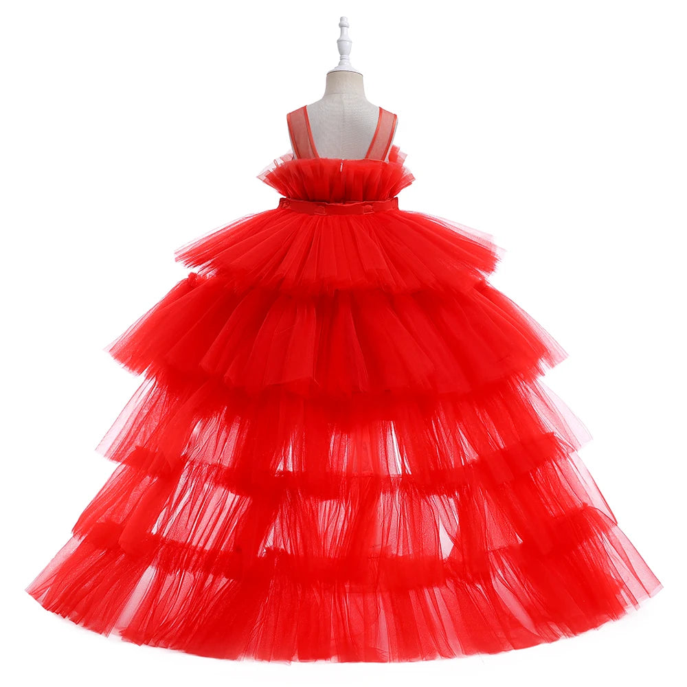 Summer Baptism Bridesmaids Party Baby Girls Dresses Tulle Trailing Wedding Birthday Princess Dress