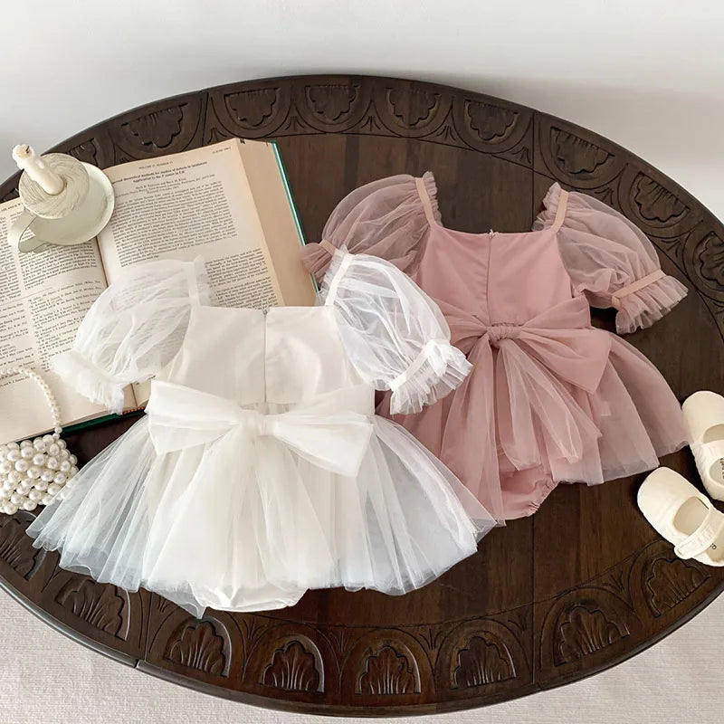 2024 Summer New Baby Lace Big Bowknot Dress Toddler Short Dress