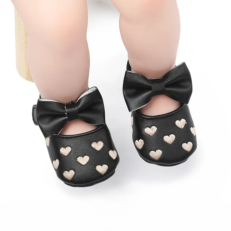 Baby Shoes Classic Dress Cute Bow-knot Heart Anti-slip Soft Sole