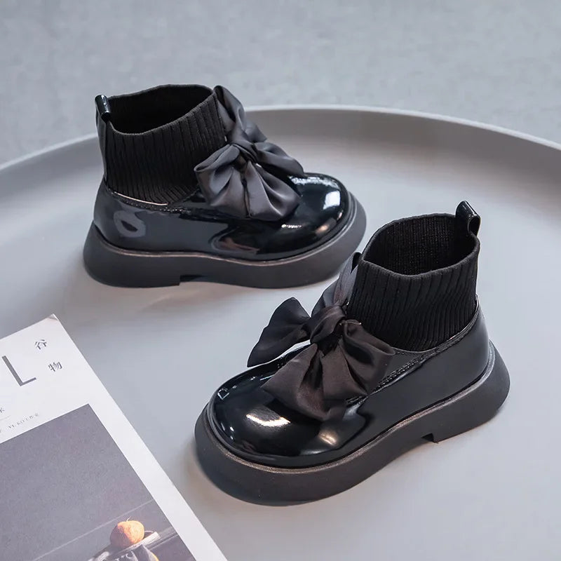 Girls Boots 2025 Fashion Butterfly-knot Glossy Casual Boots For Baby Girls Comfirtable Breathable Girls Shoes Outdoor Sneakers