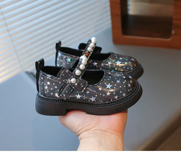 2025 Shoes NewGirls Leather Shoes for Party Wedding Kids Princess Rhinestones Shoes with Bow-knot Fashion Children