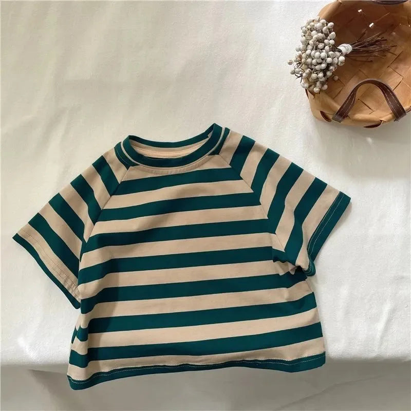 Leo Striped Cotton Short Sleeve Tees - GuGuTon baby store - Baby Fashion - Toddlers Outfits - Babies Outfits - Toddler Clothes - Kids Clothing - Newborn Clothes - Newborn Wear - Kids Wear - Trending Clothes - Trending Outfits - Fall Fashion - Winter Fashion - Girls Clothes - Boys Clothes - Babies Wear - Kids Accessories - KidsWear - Summer Clothes - Summer Fashion - Summer Trend - Falls Sweaters - Tops - Bottom - Jeans - Blouse - Dresses - Newborn Dresses - Toys