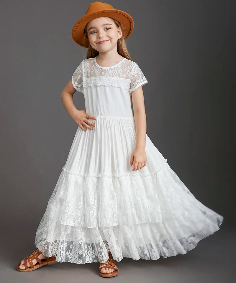 New Girl Lace Chiffon Backless Long Dress Wedding Flower Girl