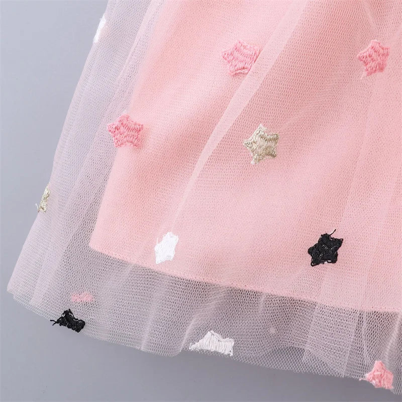 Baby Girls Dresses Summer 1-4Years Kids Tulle Dress Ruffles Sleeve Denim Cotton Mesh
