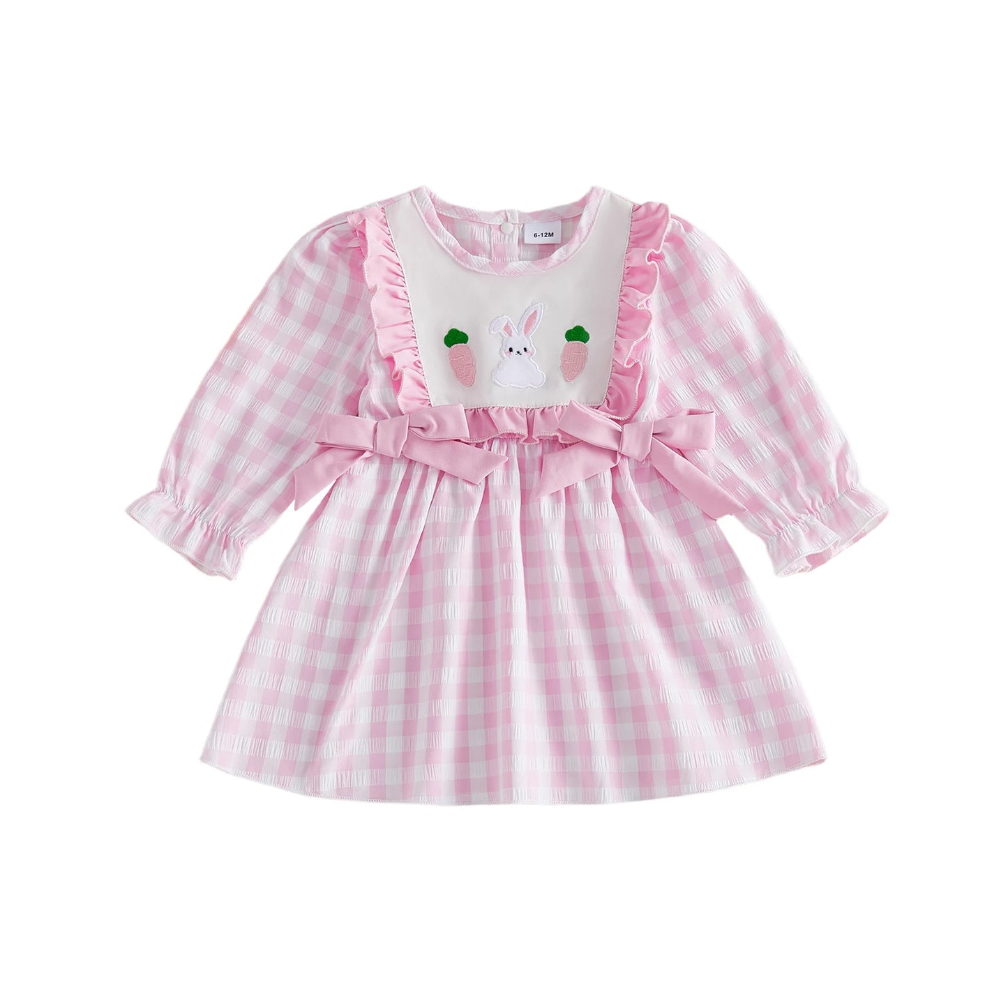 Adorable Toddler Girl Easter Dress with Plaid Bunny Carrot Embroidery