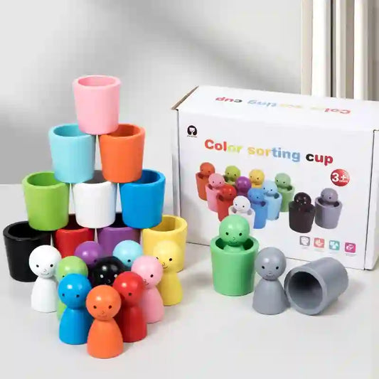 Montessori Color Sorting Toys Color Matching Sensory Game Wooden Peg Dolls