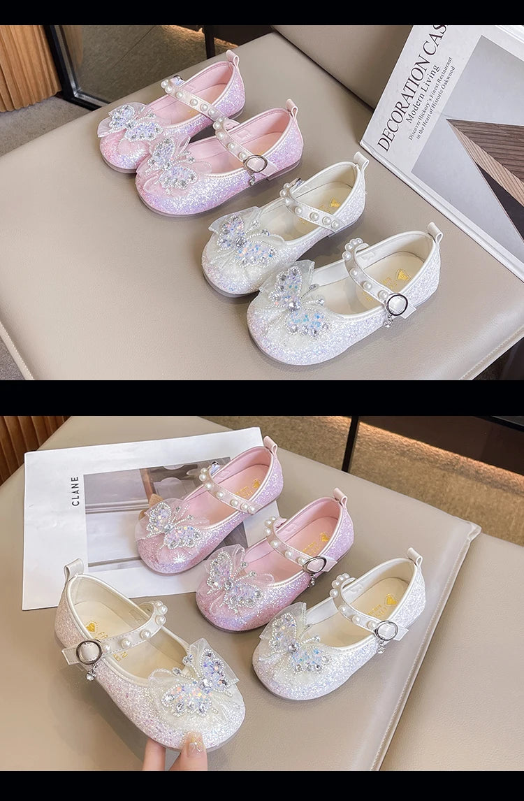 Girls Princess Shoes 3-18 Years Glittering Butterfly Decoration Children's Shoes