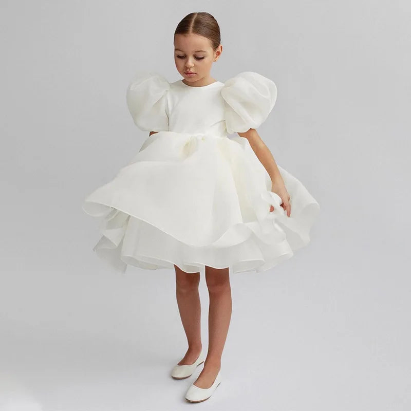 Claudia Puff Sleeve Gala Tutu Birthday Bow Outfits Flower